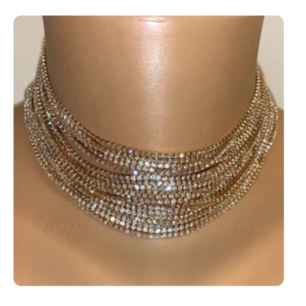 Rhinestone Gold Sparkle Choker Necklace